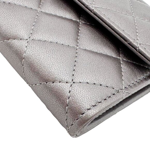 Chanel Pearl My Shoulder Mini Lambskin Quilted Leather Wallet Silver - Picture 10 of 13